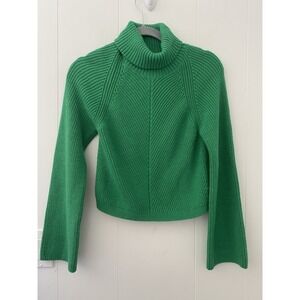 Maeve by Anthropologie Green Cropped Ribbed Turtleneck Sweater XS Wool Blend